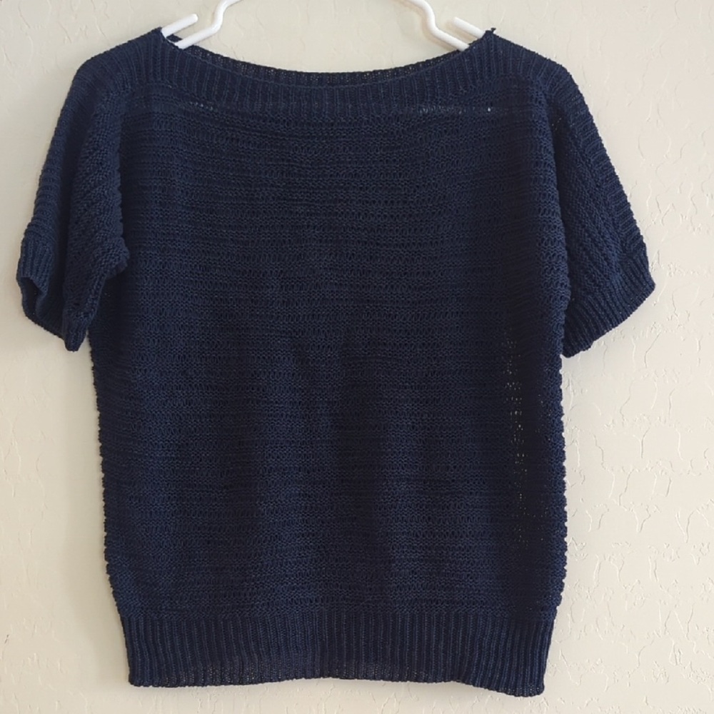 Lauren Ralph Lauren Navy Knit Short Sleeve Sweater - Size XS